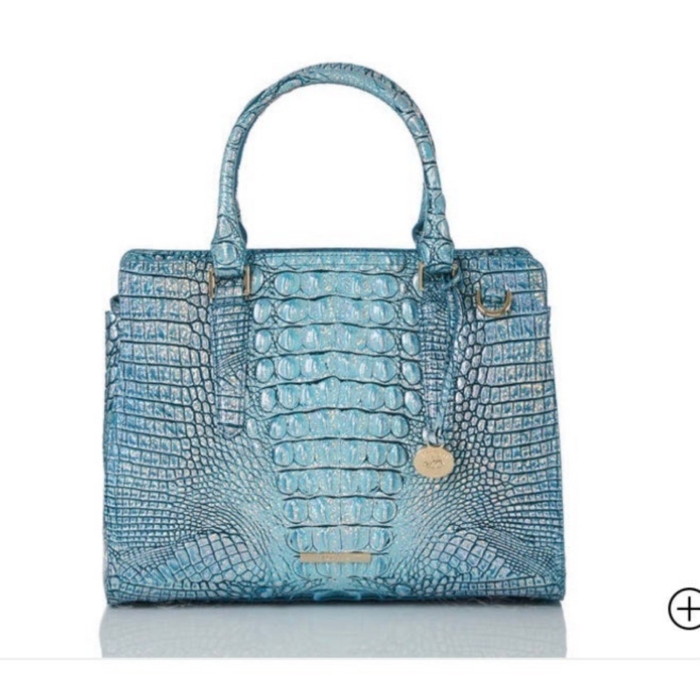 Brahmin Small Finley Leather Satchel Artic Blue